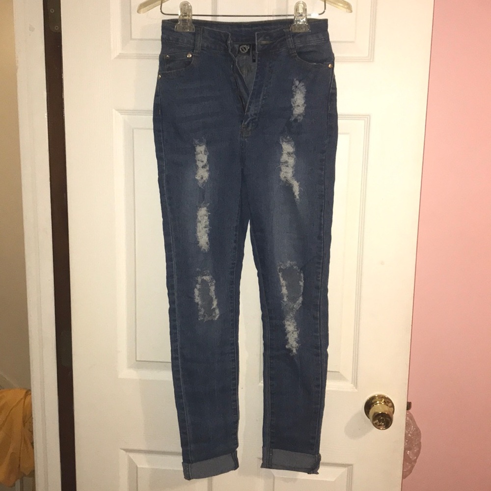 High Waist Distressed Jeans